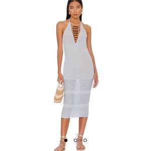 House of Harlow 1960 White Knit Halter Midi Dress